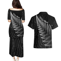 New Zealand Te Reo Mori Couples Matching Puletasi and Hawaiian Shirt Simple Black Fern LT9 - Polynesian Pride