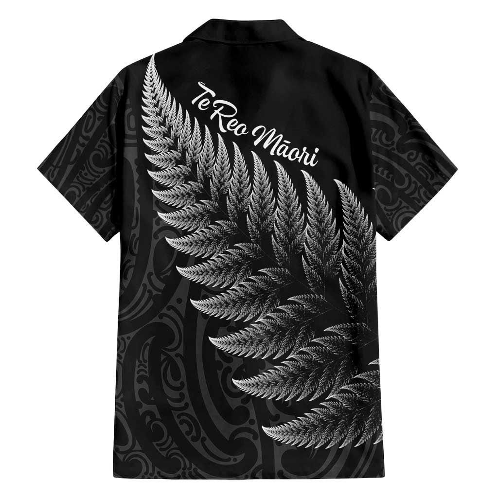 New Zealand Te Reo Mori Family Matching Long Sleeve Bodycon Dress and Hawaiian Shirt Simple Black Fern LT9 - Polynesian Pride