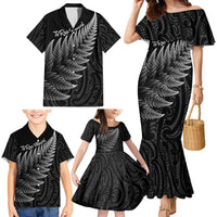 New Zealand Te Reo Mori Family Matching Mermaid Dress and Hawaiian Shirt Simple Black Fern LT9 - Polynesian Pride