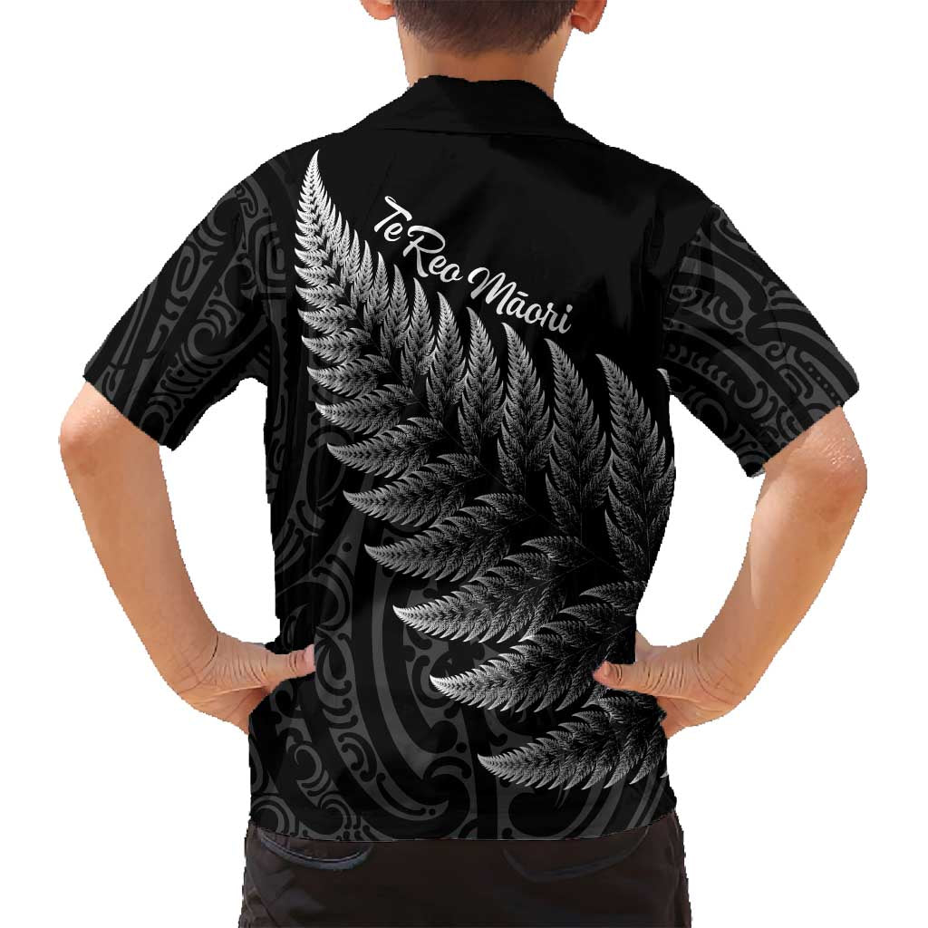 New Zealand Te Reo Mori Family Matching Off Shoulder Short Dress and Hawaiian Shirt Simple Black Fern LT9 - Polynesian Pride