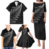 New Zealand Te Reo Mori Family Matching Puletasi and Hawaiian Shirt Simple Black Fern LT9 - Polynesian Pride