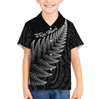 New Zealand Te Reo Mori Family Matching Puletasi and Hawaiian Shirt Simple Black Fern LT9 Son's Shirt Black - Polynesian Pride