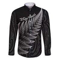 New Zealand Te Reo Mori Family Matching Short Sleeve Bodycon Dress and Hawaiian Shirt Simple Black Fern LT9 Dad's Shirt - Long Sleeve Black - Polynesian Pride
