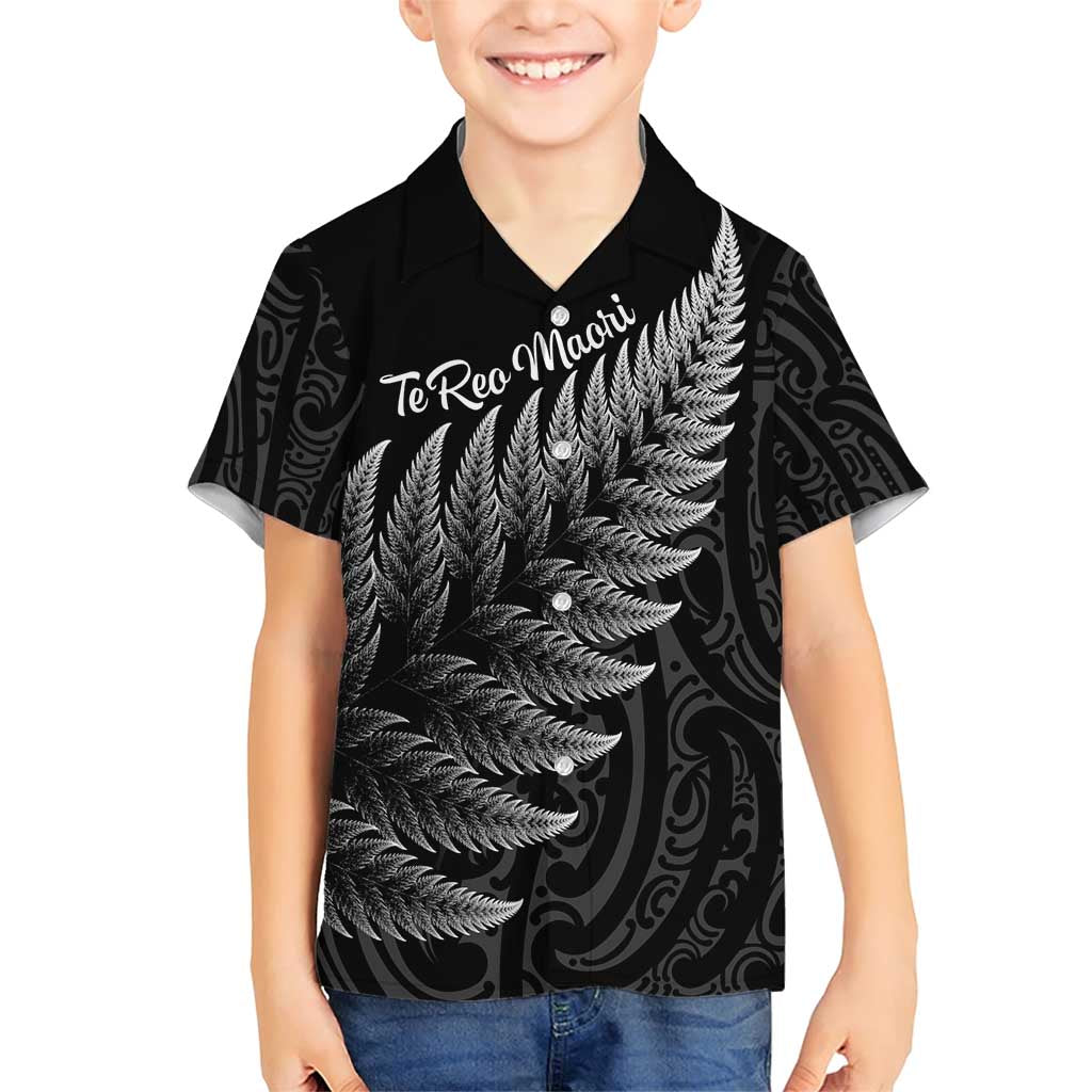 New Zealand Te Reo Mori Family Matching Short Sleeve Bodycon Dress and Hawaiian Shirt Simple Black Fern LT9 Son's Shirt Black - Polynesian Pride