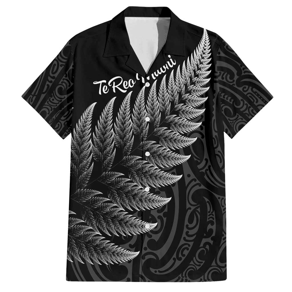 New Zealand Te Reo Mori Family Matching Summer Maxi Dress and Hawaiian Shirt Simple Black Fern LT9 Dad's Shirt - Short Sleeve Black - Polynesian Pride