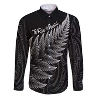 New Zealand Te Reo Mori Family Matching Summer Maxi Dress and Hawaiian Shirt Simple Black Fern LT9 Dad's Shirt - Long Sleeve Black - Polynesian Pride