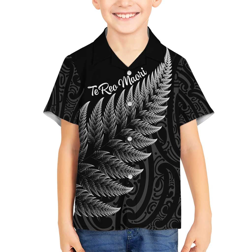 New Zealand Te Reo Mori Family Matching Summer Maxi Dress and Hawaiian Shirt Simple Black Fern LT9 Son's Shirt Black - Polynesian Pride