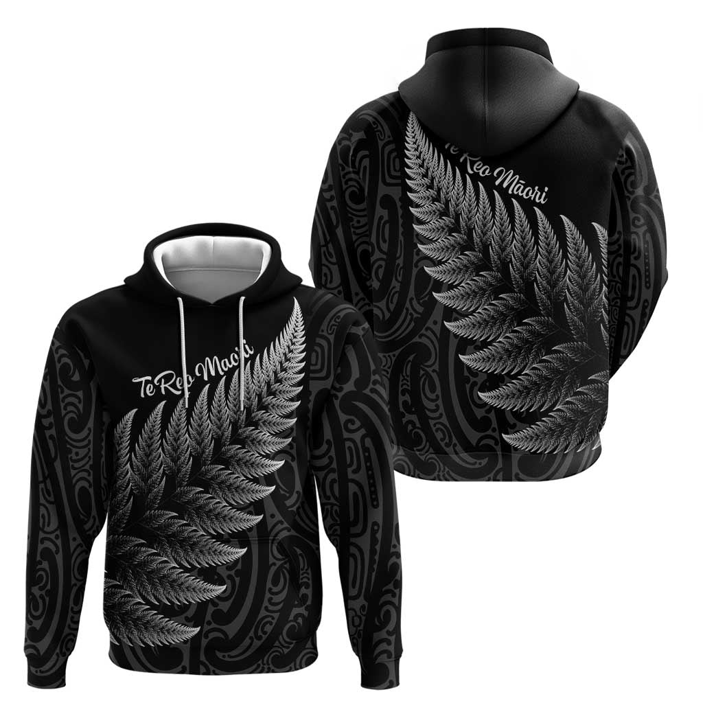 New Zealand Te Reo Mori Hoodie Simple Black Fern LT9 - Polynesian Pride