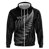 New Zealand Te Reo Mori Hoodie Simple Black Fern LT9 Zip Hoodie Black - Polynesian Pride