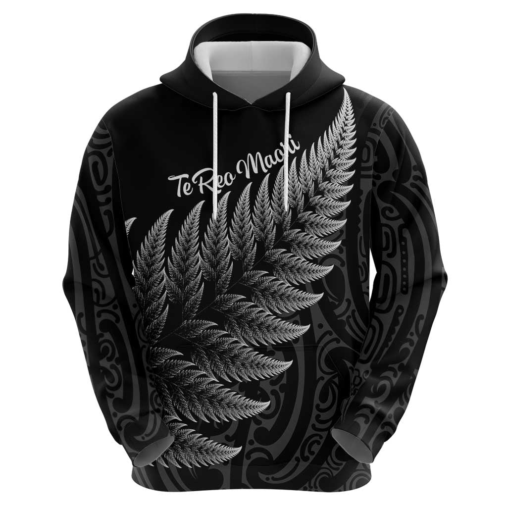 New Zealand Te Reo Mori Hoodie Simple Black Fern LT9 - Polynesian Pride