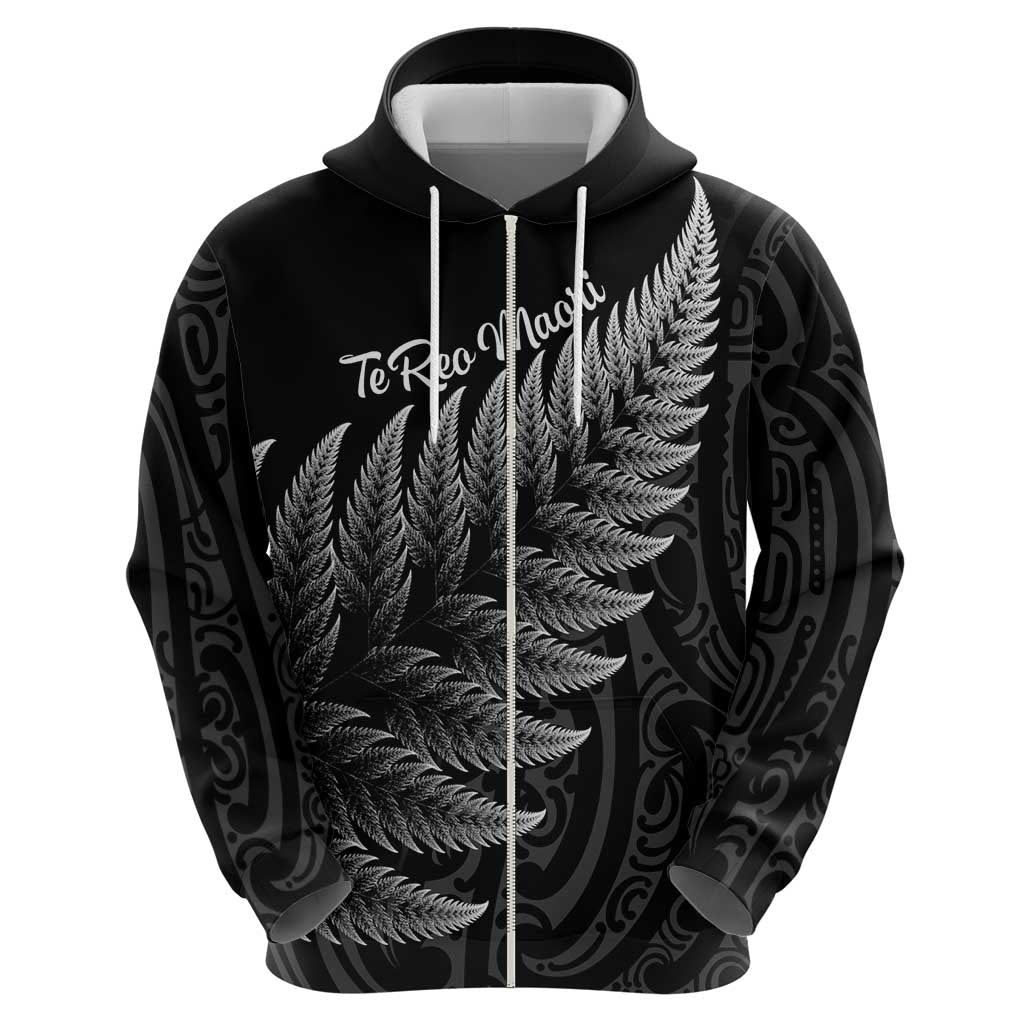 New Zealand Te Reo Mori Hoodie Simple Black Fern LT9 - Polynesian Pride