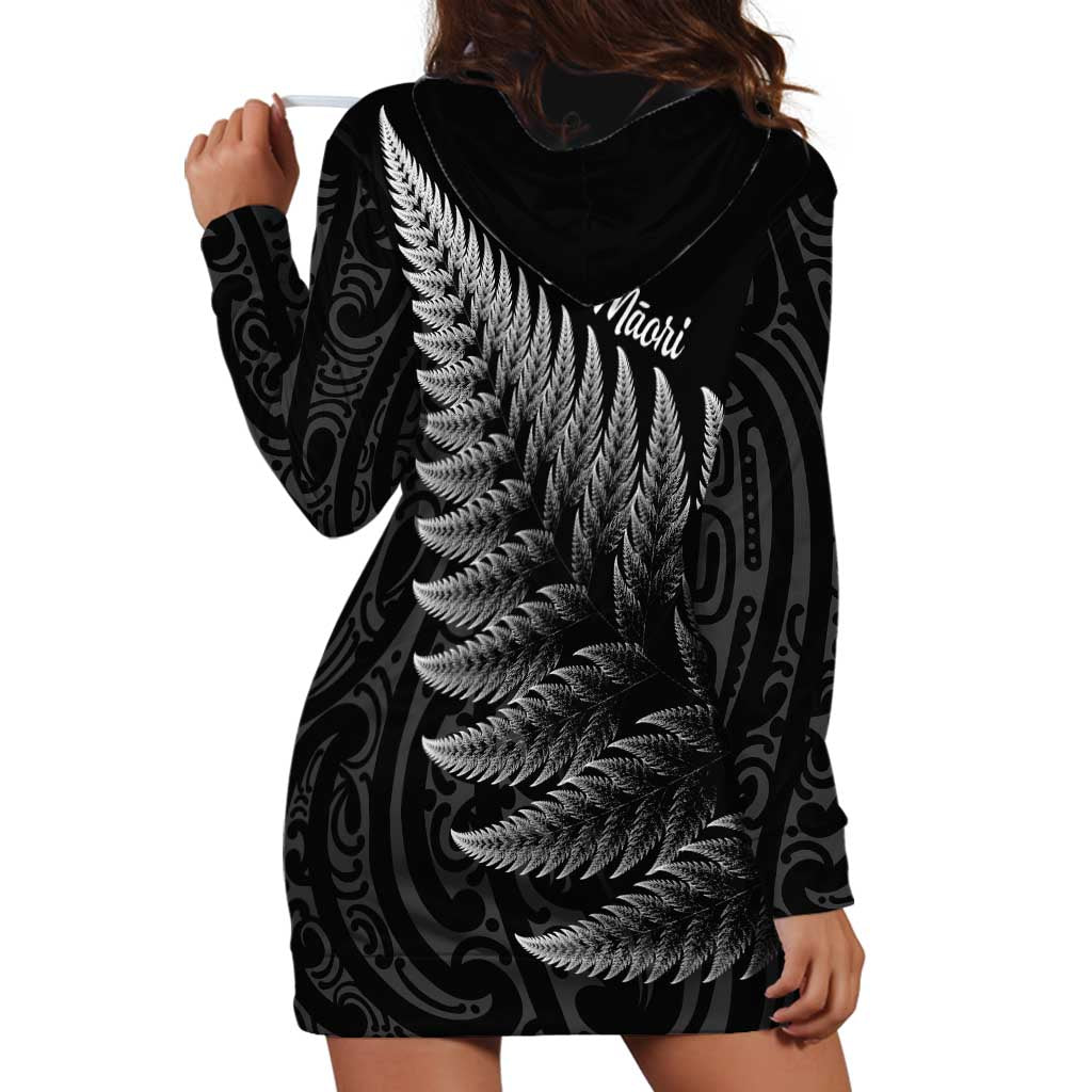 New Zealand Te Reo Mori Hoodie Dress Simple Black Fern LT9 - Polynesian Pride