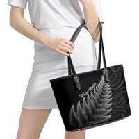 New Zealand Te Reo Mori Leather Tote Bag Simple Black Fern LT9 - Polynesian Pride