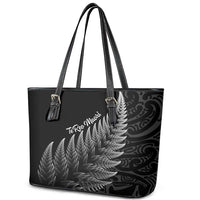 New Zealand Te Reo Mori Leather Tote Bag Simple Black Fern LT9 - Polynesian Pride
