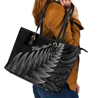 New Zealand Te Reo Mori Leather Tote Bag Simple Black Fern LT9 - Polynesian Pride
