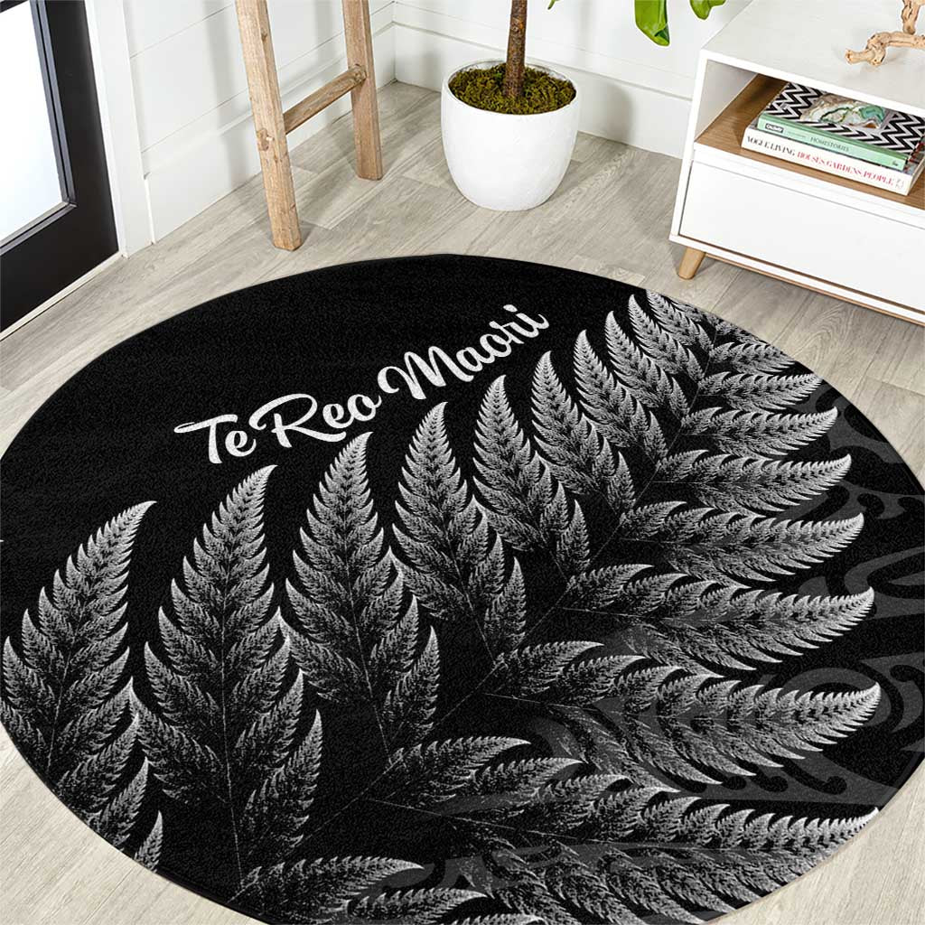 New Zealand Te Reo Mori Round Carpet Simple Black Fern LT9 Black - Polynesian Pride