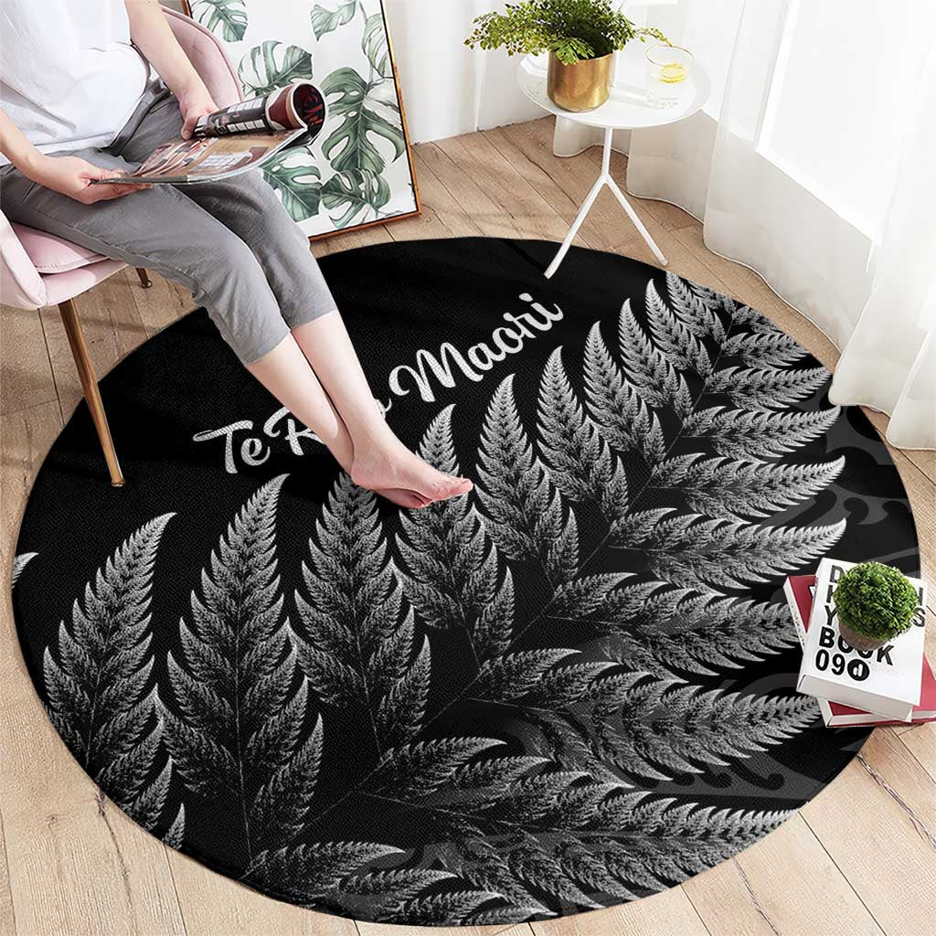 New Zealand Te Reo Mori Round Carpet Simple Black Fern LT9 - Polynesian Pride