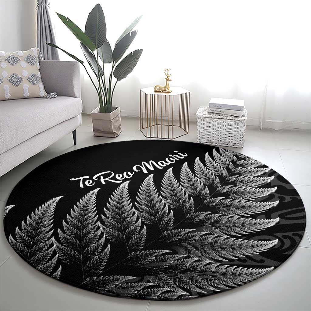 New Zealand Te Reo Mori Round Carpet Simple Black Fern LT9 - Polynesian Pride