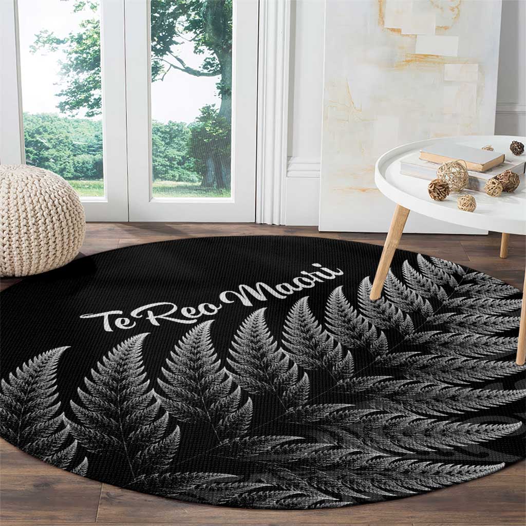 New Zealand Te Reo Mori Round Carpet Simple Black Fern LT9 - Polynesian Pride