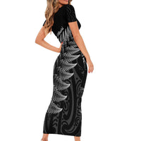 New Zealand Te Reo Mori Short Sleeve Bodycon Dress Simple Black Fern LT9 - Polynesian Pride
