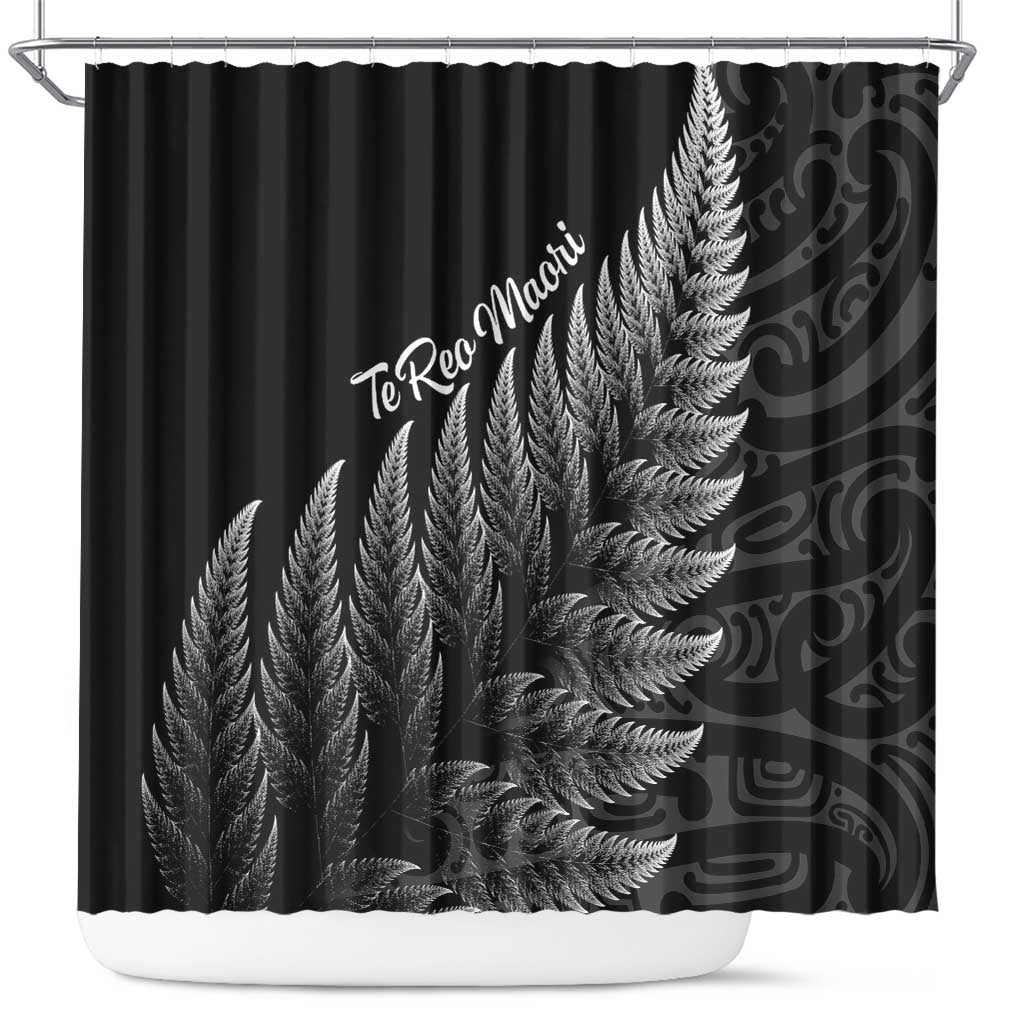 New Zealand Te Reo Mori Shower Curtain Simple Black Fern LT9 Black - Polynesian Pride