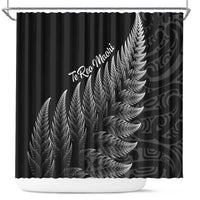 New Zealand Te Reo Mori Shower Curtain Simple Black Fern LT9 Black - Polynesian Pride