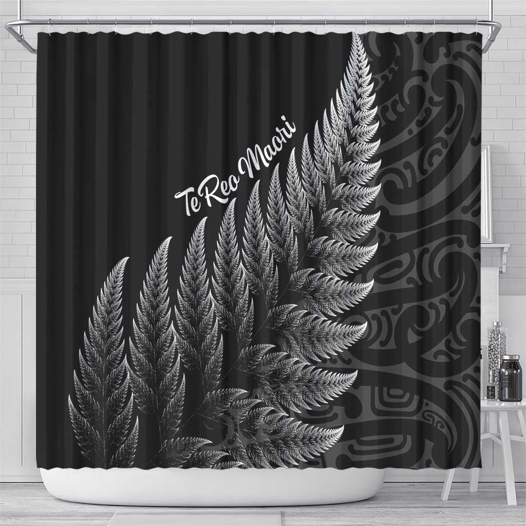New Zealand Te Reo Mori Shower Curtain Simple Black Fern LT9 - Polynesian Pride