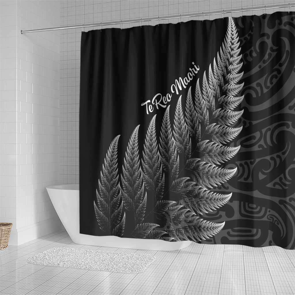 New Zealand Te Reo Mori Shower Curtain Simple Black Fern LT9 - Polynesian Pride
