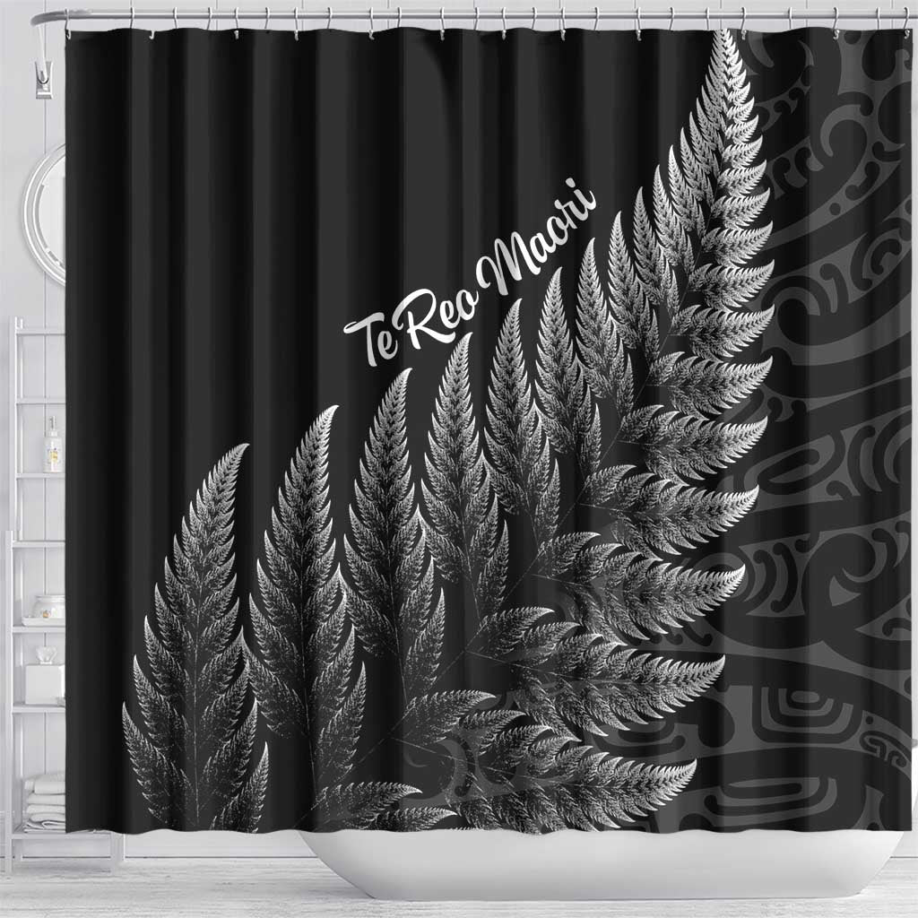 New Zealand Te Reo Mori Shower Curtain Simple Black Fern LT9 - Polynesian Pride