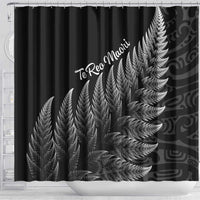 New Zealand Te Reo Mori Shower Curtain Simple Black Fern LT9 - Polynesian Pride
