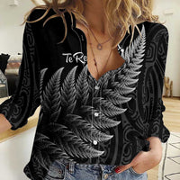 New Zealand Te Reo Mori Women Casual Shirt Simple Black Fern LT9 Female Black - Polynesian Pride