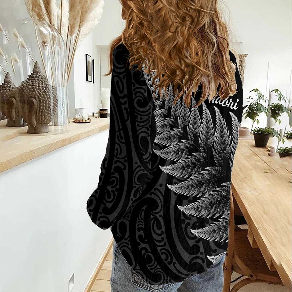 New Zealand Te Reo Mori Women Casual Shirt Simple Black Fern LT9 - Polynesian Pride