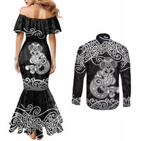 Te Reo Maori Tiki Inspired Art Couples Matching Mermaid Dress and Long Sleeve Button Shirt LT9 - Polynesian Pride
