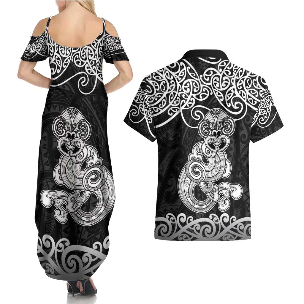 Te Reo Maori Tiki Inspired Art Couples Matching Summer Maxi Dress and Hawaiian Shirt LT9 - Polynesian Pride