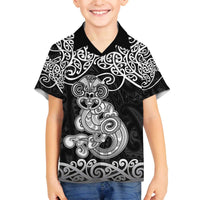 Te Reo Maori Tiki Inspired Art Family Matching Off The Shoulder Long Sleeve Dress and Hawaiian Shirt LT9 Son's Shirt Black - Polynesian Pride