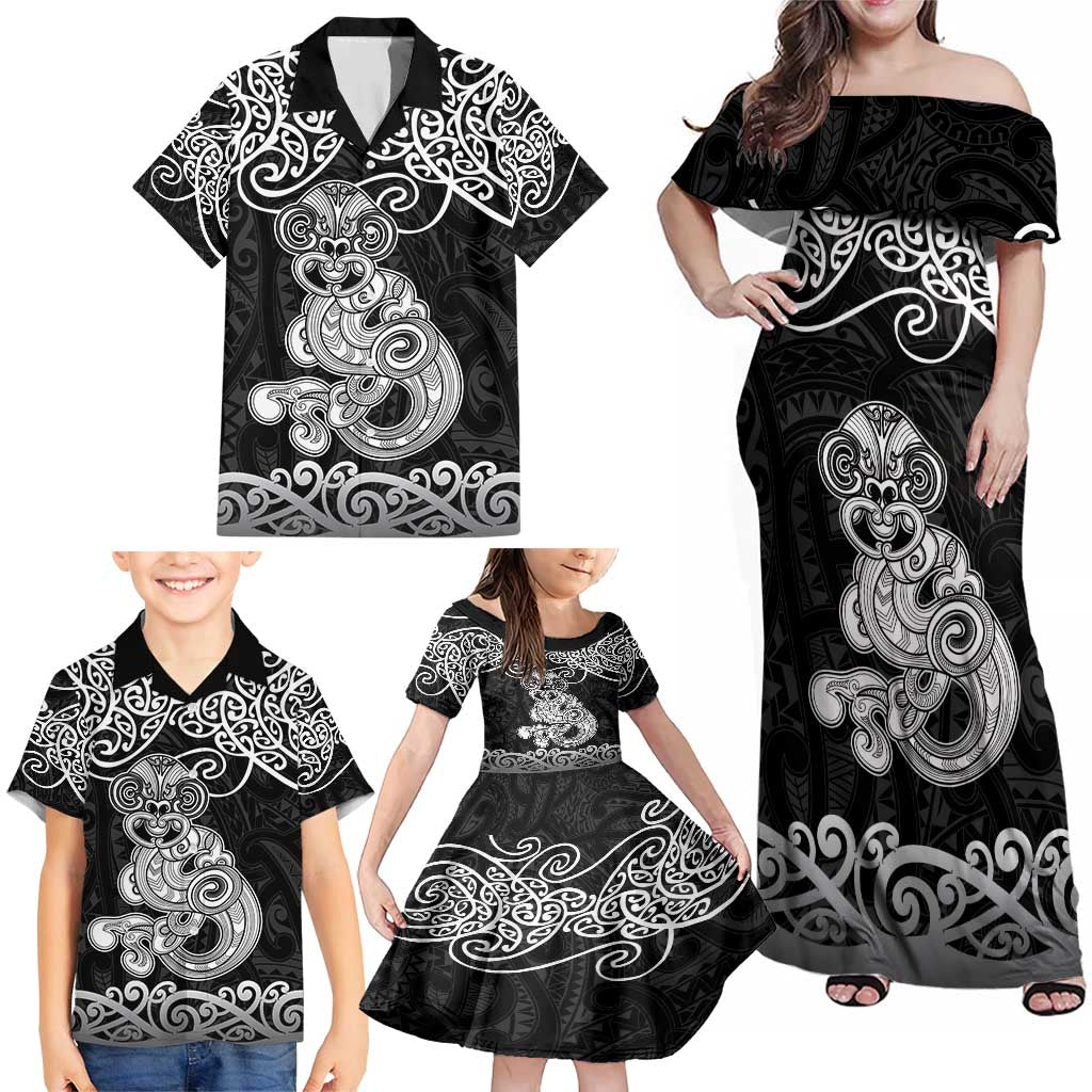 Te Reo Maori Tiki Inspired Art Family Matching Off Shoulder Maxi Dress and Hawaiian Shirt LT9 - Polynesian Pride