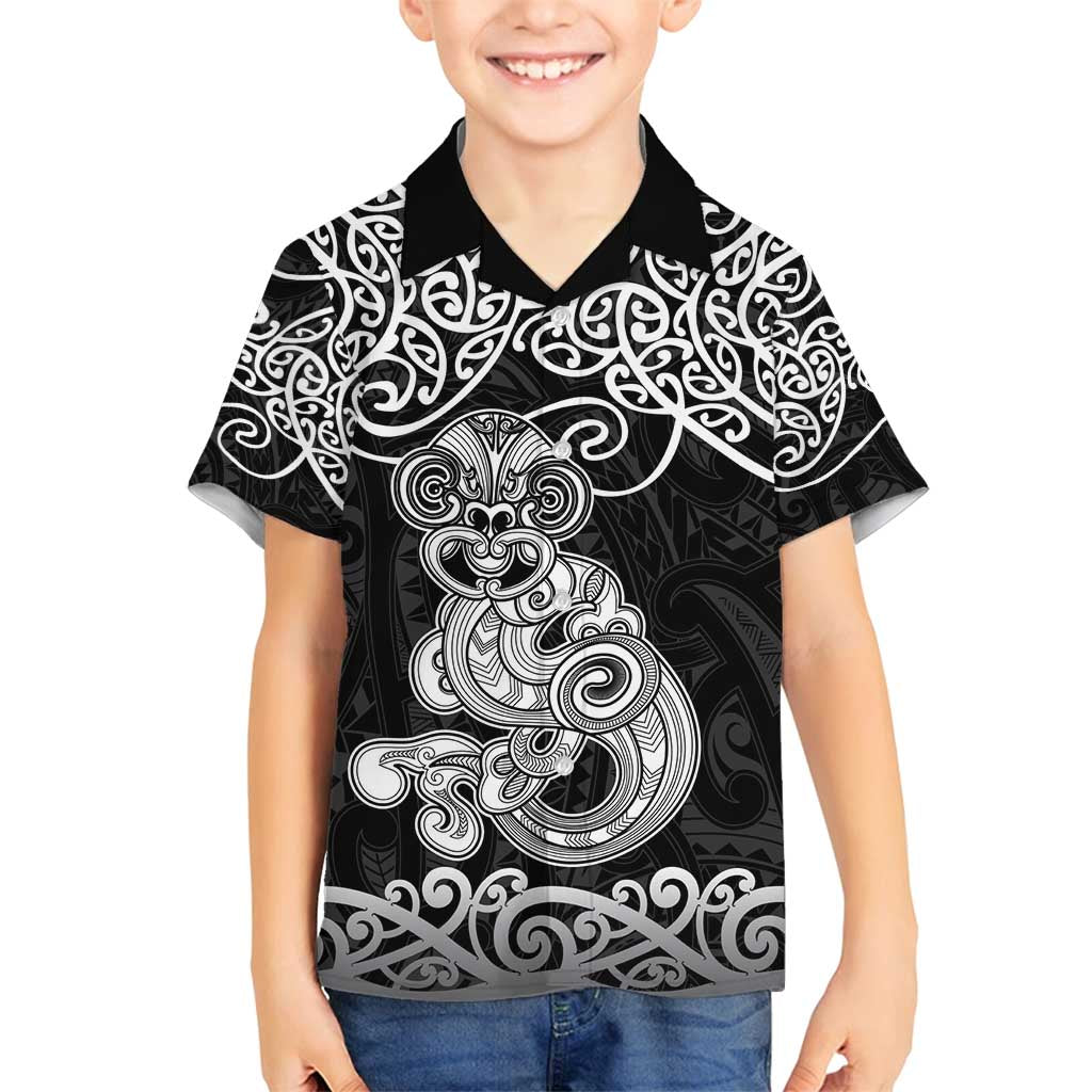 Te Reo Maori Tiki Inspired Art Family Matching Off Shoulder Maxi Dress and Hawaiian Shirt LT9 Son's Shirt Black - Polynesian Pride