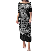 Te Reo Maori Tiki Inspired Art Family Matching Puletasi and Hawaiian Shirt LT9 Mom's Dress Black - Polynesian Pride
