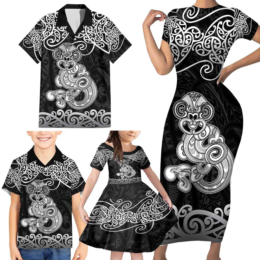 Te Reo Maori Tiki Inspired Art Family Matching Short Sleeve Bodycon Dress and Hawaiian Shirt LT9 - Polynesian Pride