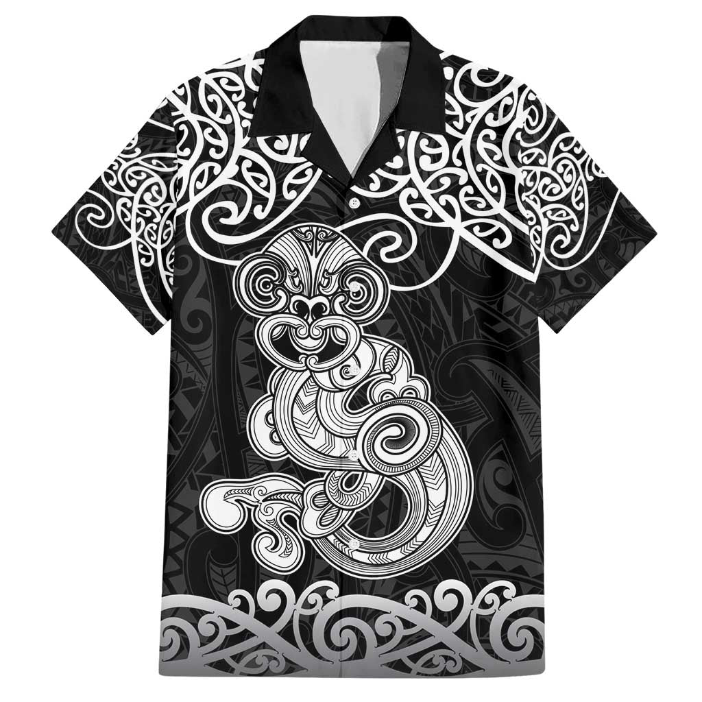 Te Reo Maori Tiki Inspired Art Family Matching Short Sleeve Bodycon Dress and Hawaiian Shirt LT9 Dad's Shirt - Short Sleeve Black - Polynesian Pride