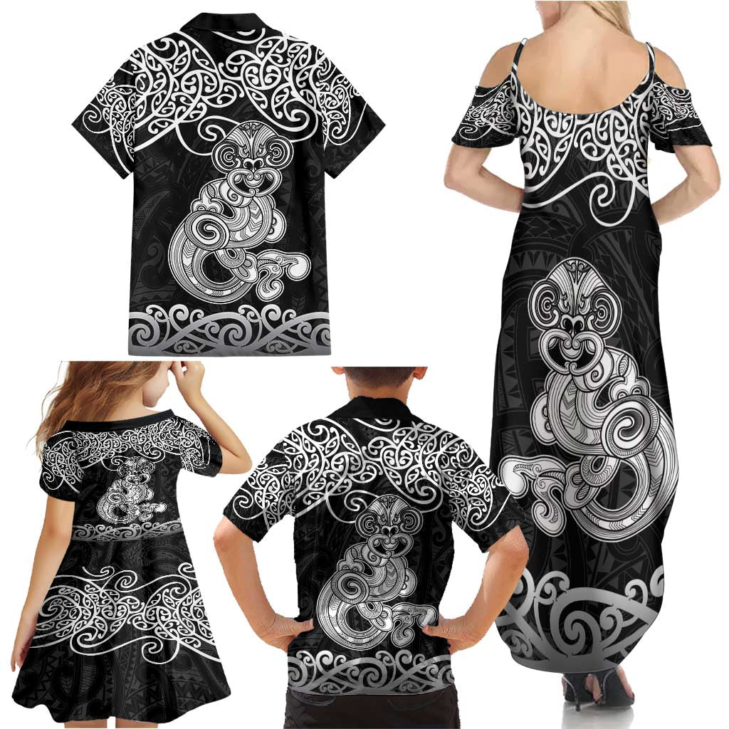 Te Reo Maori Tiki Inspired Art Family Matching Summer Maxi Dress and Hawaiian Shirt LT9 - Polynesian Pride