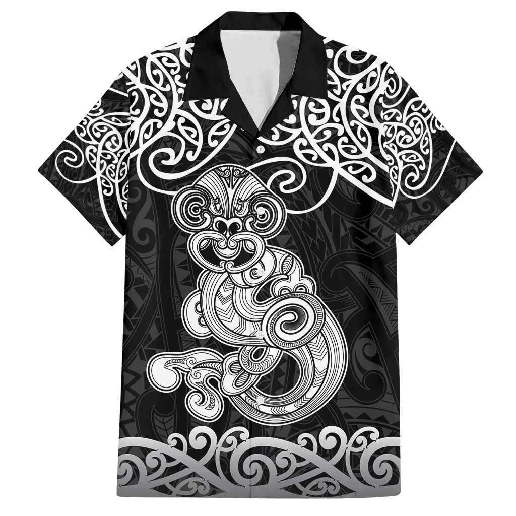 Te Reo Maori Tiki Inspired Art Family Matching Summer Maxi Dress and Hawaiian Shirt LT9 Dad's Shirt - Short Sleeve Black - Polynesian Pride