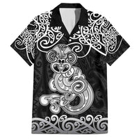 Te Reo Maori Tiki Inspired Art Family Matching Summer Maxi Dress and Hawaiian Shirt LT9 Dad's Shirt - Short Sleeve Black - Polynesian Pride