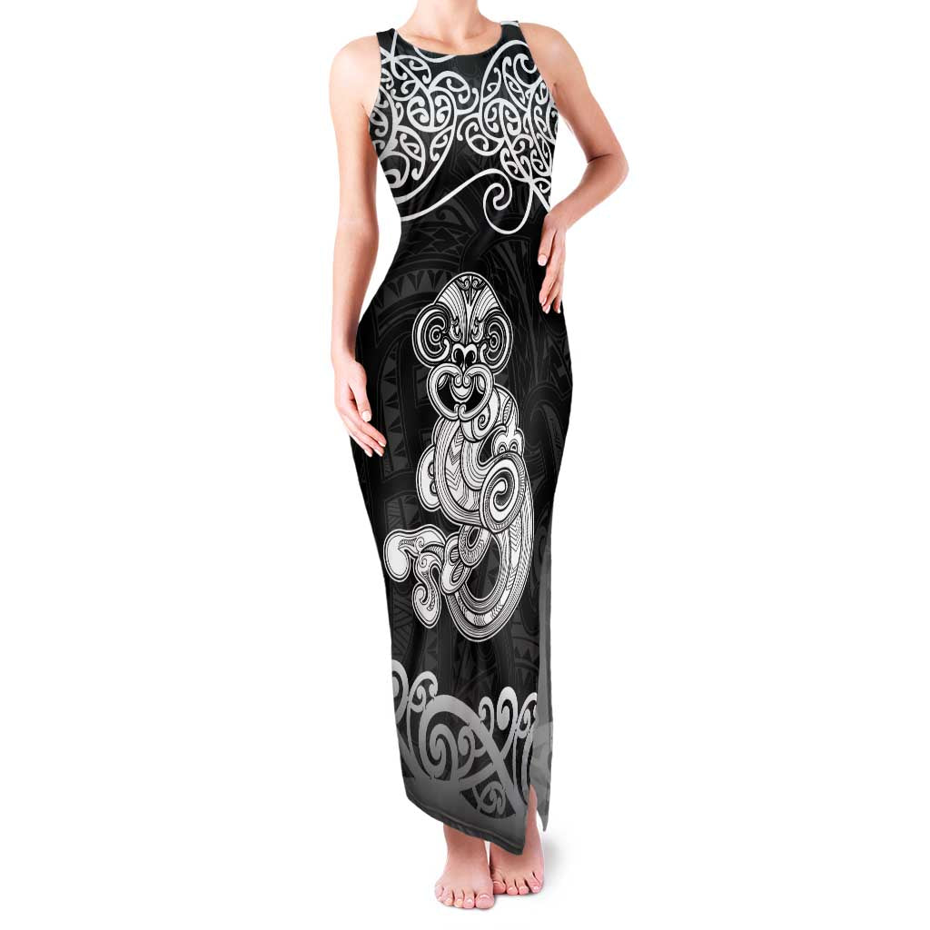 Te Reo Maori Tiki Inspired Art Family Matching Tank Maxi Dress and Hawaiian Shirt LT9 Mom's Dress Black - Polynesian Pride