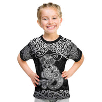 Te Reo Maori Tiki Inspired Art Kid T Shirt LT9 Black - Polynesian Pride