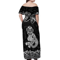 Te Reo Maori Tiki Inspired Art Off Shoulder Maxi Dress