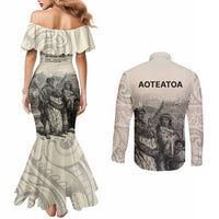 Whanau Maori Language Couples Matching Mermaid Dress and Long Sleeve Button Shirt Te Reo Maori Inspired Art LT9 - Polynesian Pride