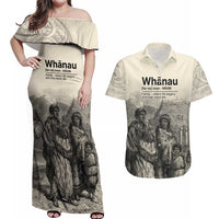 Whanau Maori Language Couples Matching Off Shoulder Maxi Dress and Hawaiian Shirt Te Reo Maori Inspired Art LT9 Nude - Polynesian Pride
