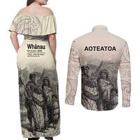 Whanau Maori Language Couples Matching Off Shoulder Maxi Dress and Long Sleeve Button Shirt Te Reo Maori Inspired Art LT9 - Polynesian Pride