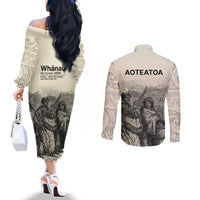 Whanau Maori Language Couples Matching Off The Shoulder Long Sleeve Dress and Long Sleeve Button Shirt Te Reo Maori Inspired Art LT9 - Polynesian Pride